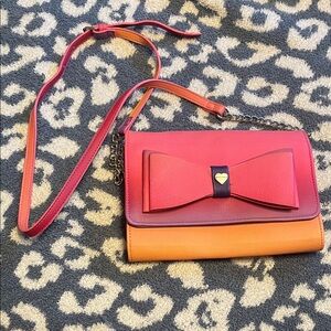 Betsey Johnson Pink and Orange Bow Crossbody Bag